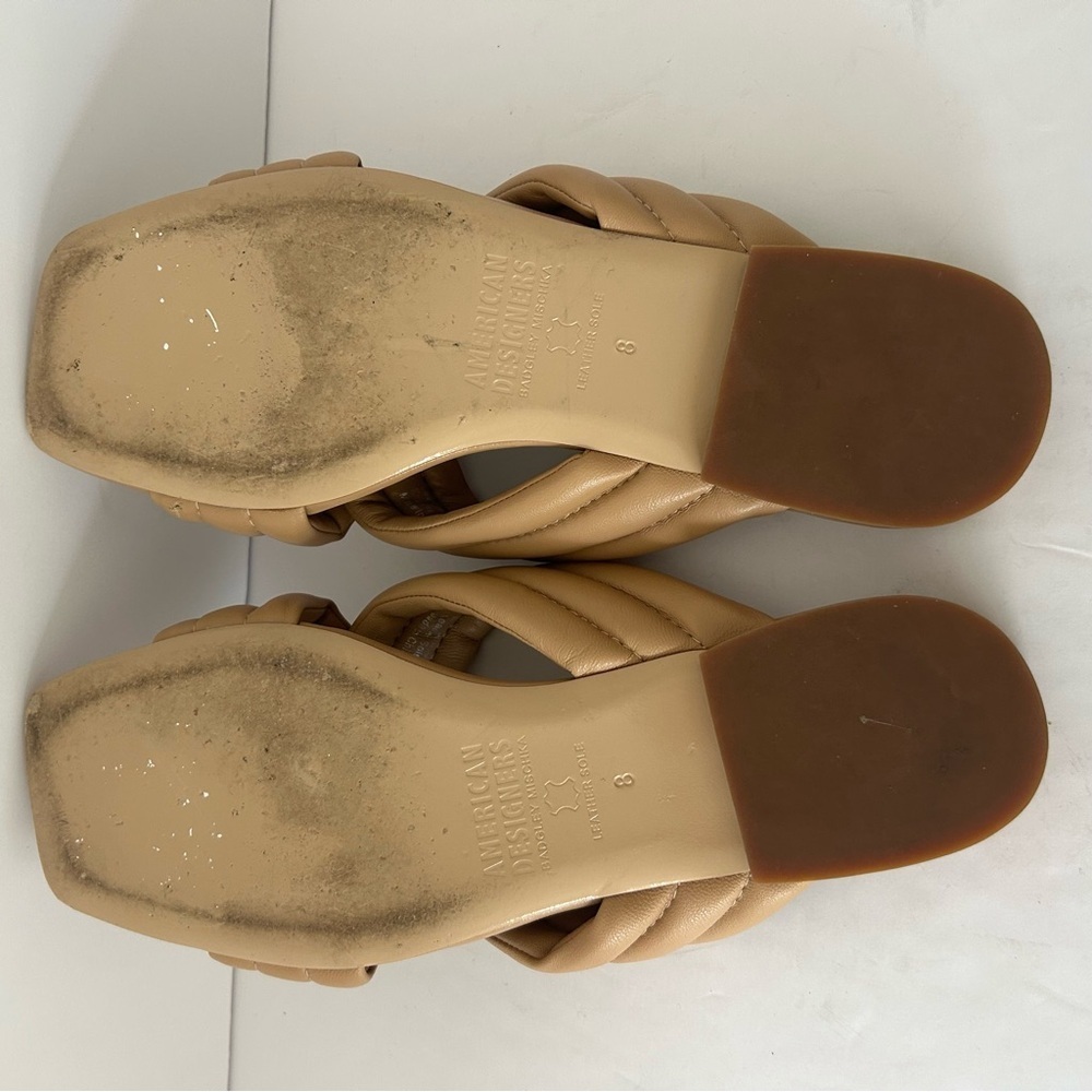 Leather Puffy Slide Strappy Sandal Shoe Spring Break Vacation Resort Tan Size 8 - Picture 6 of 9